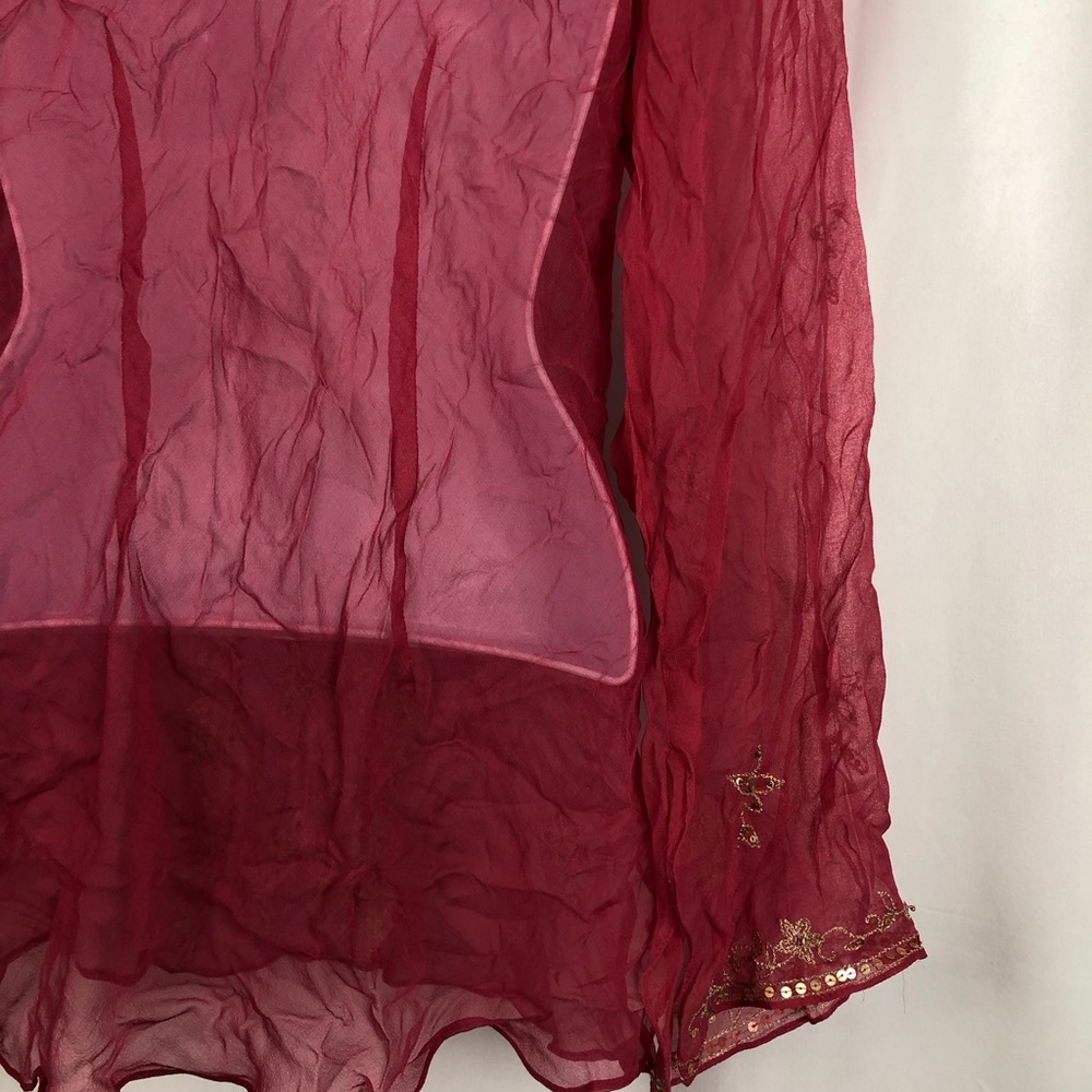 ECI sheer Silk embellished long sleeve top 10 - Picture 7 of 8